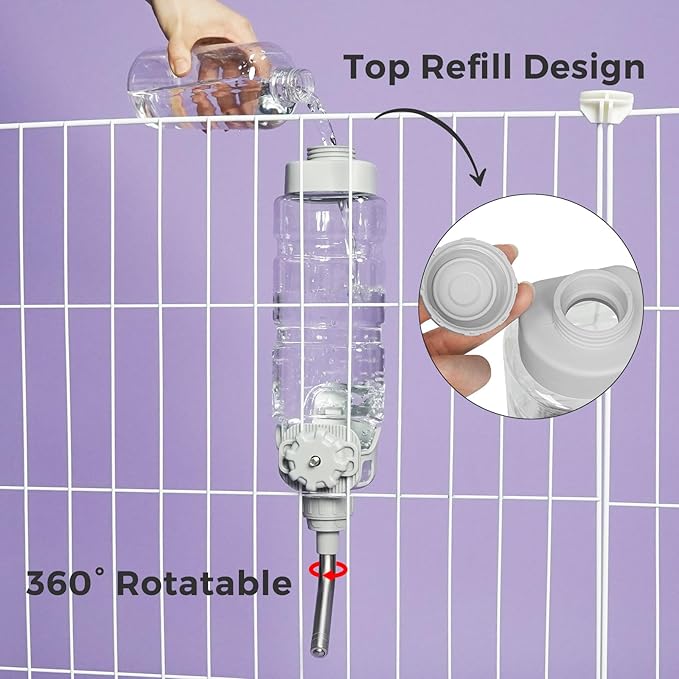 Vannon Rabbit Water Bottle for Cage, Top Fill 34oz Bunny Water Bottle No Drip Automatic Water Dispenser for Dog, Rabbit, Guinea Pig & Small Animals Hanging Cage Water Bottle