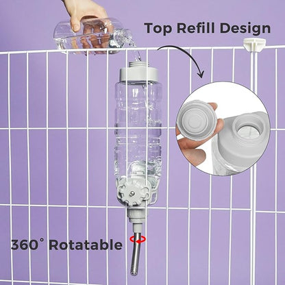 Vannon Rabbit Water Bottle for Cage, Top Fill 34oz Bunny Water Bottle No Drip Automatic Water Dispenser for Dog, Rabbit, Guinea Pig & Small Animals Hanging Cage Water Bottle