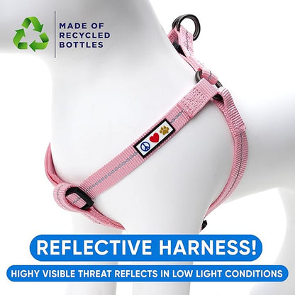 Pawtitas Recycled Reflective Step-in Dog Harness – Adjustable No-Pull Vest for Puppies to Seniors, Safe & Comfortable S Pink