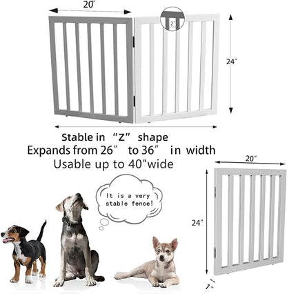 ZJSF Freestanding Indoor Dog Gate for House Foldable Wood White Puppy Gate for Doorways Pet Gate for Stairs Extra Wide Pet Fence 24" Height 2 Panels