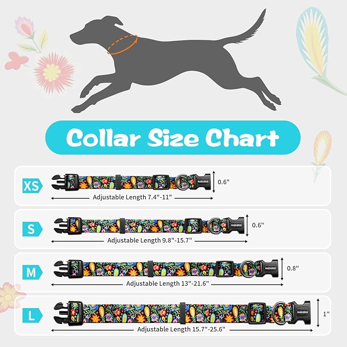 Kazazoo Dog Collar Cute and Soft Nylon Puppy Collar for Boy and Girl, Adjustable Dog Collars for Medium Large Dogs, Tropical-L