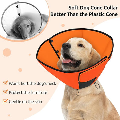 Queenmore Dog Cones for Small Dogs, Soft Cone for Dogs, Dog Cone Collar to Prevent Licking Wounds, Adjustable Comfy Cones for Pets, Adjustable Elizabethan Collar for Cat, Orange S
