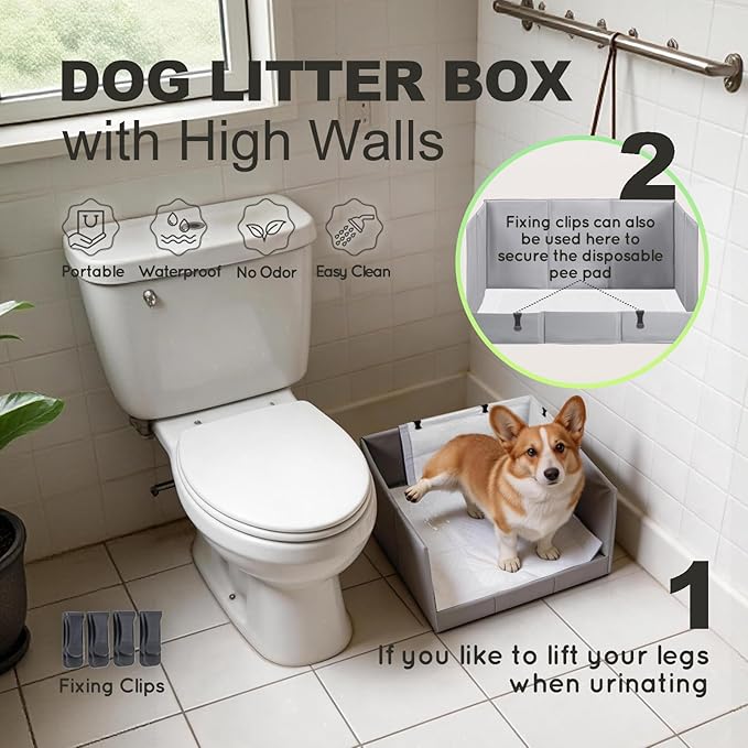 HQ4US 4LEGS Dog Litter Box, Pee Pad Holder Foldable, 22''x 22'' Indoor Dog Potty Tray for Medium Dogs, High Walls, Seamless, No Assembly, Waterproof, Easy to Clean, No Spill,Portable for Travel