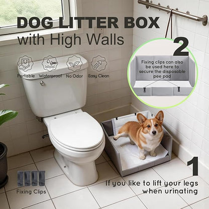 HQ4US 4LEGS Dog Litter Box, Pee Pad Holder Foldable, 22''x 22'' Indoor Dog Potty Tray for Medium Dogs, High Walls, Seamless, No Assembly, Waterproof, Easy to Clean, No Spill,Portable for Travel