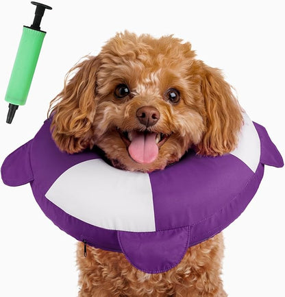 IECOii Soft Inflatable Dog Cone Collar for Small Dogs, Dog Pillow Cone Alternative to Stop Licking Wounds After Surgery, Adjustable & Comfy Recovery Neck Donut Collar for Puppy & Cats, Purple, S