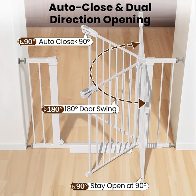 Baby Gate for Stairs, 26-40" Auto Close Dog Gate for Doorways, Pressure Mounted Child Gate with Walk Thru Door, Easy Install Safety Gate for Children and Pets, White