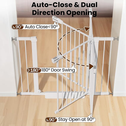 Baby Gate for Stairs, 26-40" Auto Close Dog Gate for Doorways, Pressure Mounted Child Gate with Walk Thru Door, Easy Install Safety Gate for Children and Pets, White