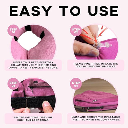Inflatable Dog Cone Collar-Enhanced Anti-Licking Protective Cone with Adjustable Strap-Soft Dog Donut Collar Recovery Cone for Pets After Surgery (Pink, XL)