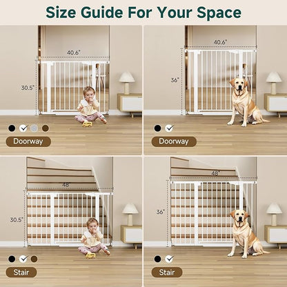 Cumbor 48" Auto Close Baby Gate & Cumbor 2 Pack 48" Dog Gate, Durable Child Gate for Stairs, Doorways, Easy Walk Thru Dog Gate for House for Doorways
