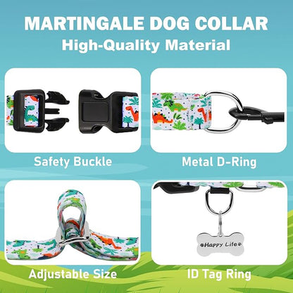 Martingale Dog Collars with Buckle No Pull Training Dog Collar for Large Dogs (Green Dinosaur, Large)