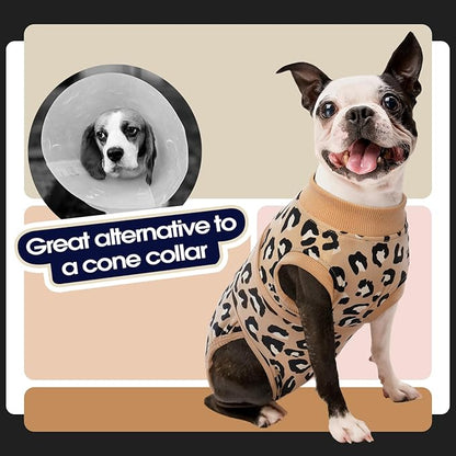 FUAMEY Recovery Suit for Dogs After Surgery,Soft Breathable Dog Bodysuit E-Collar & Cone Alternative Surgical Suit,Male Female Dog Neuter Spay Suits Anti Licking Wounds Onesie Brown Leopard XL