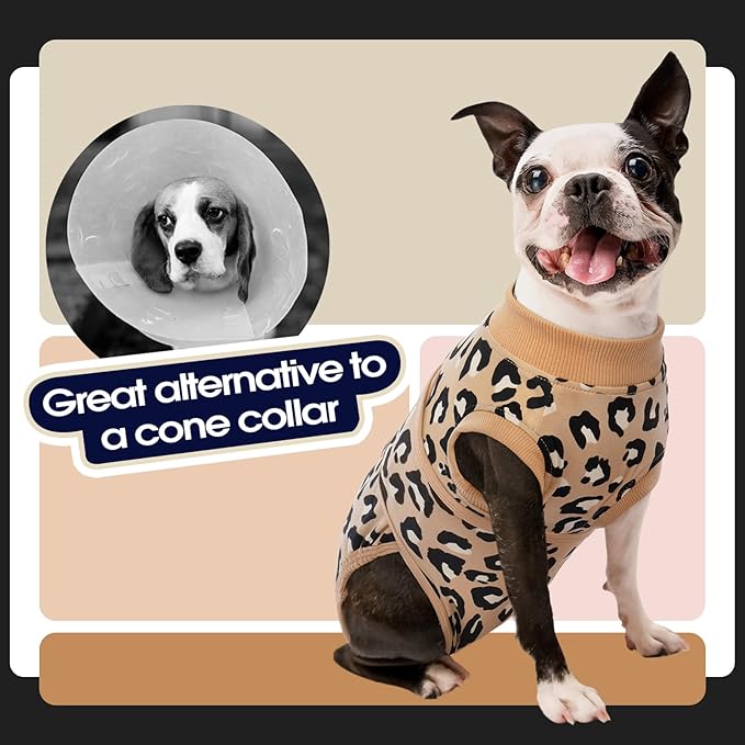 FUAMEY Recovery Suit for Dogs After Surgery,Soft Breathable Dog Bodysuit E-Collar & Cone Alternative Surgical Suit,Male Female Dog Neuter Spay Suits Anti Licking Wounds Onesie Brown Leopard XXL