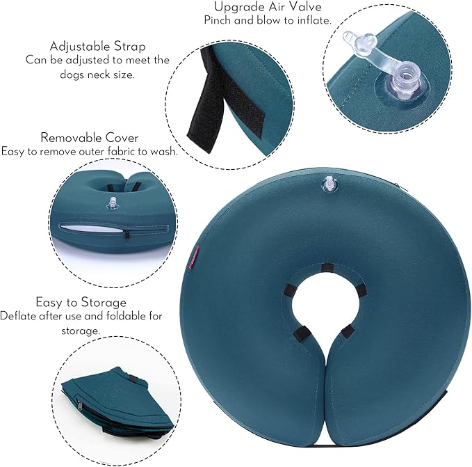 MIDOG Dog Cone - Inflatable Soft Donut Collar Alternative for Dogs After Surgery, Protective Recovery Collar Prevents Licking, Comfortable E-Collar Alternative for Small Medium Large Dogs (Blue, L)