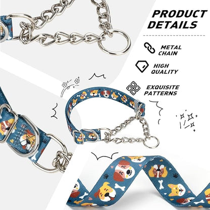 Adjustable No-Pull Dog Collar - Martingale Chain Collar with Safe Limited-Slip Design, Choker Training Collar for Medium, Large & XL Dogs(L)