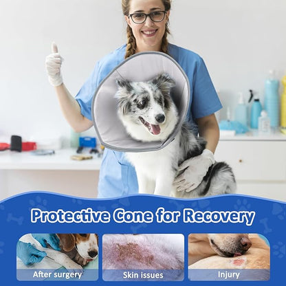 BARKLESS Dog Cone, Soft Cone for Dogs After Surgery to Stop Licking, Alternative to Recovery Collar for Large Breeds, Adjustable Elizabethan Collar (Grey, S (Neck: 9.75-11.75"))