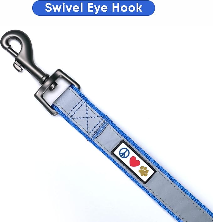 Pawtitas Personalized Blue Dog Leash 6 ft Custom ID Lead for Dogs & Puppies Reflective Comfortable Padded Handle Embroidered Name & Phone Number