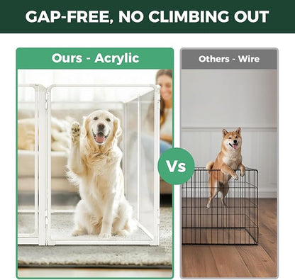 FXW AuraSpace Pro Acrylic Indoor Dog Playpen, Heavy-Duty with Metal Frame, 40" Height 8 Panels for Medium and Large Dogs, White│Patented
