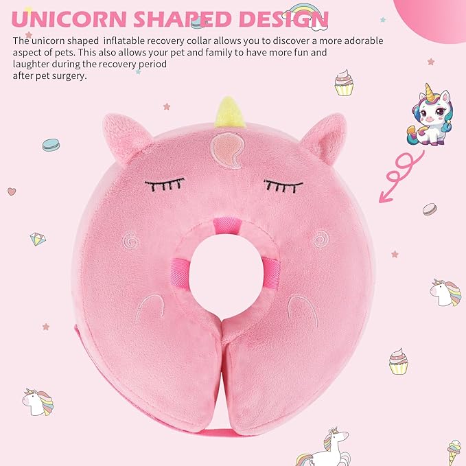 IEUUMLER Inflatable Recovery Dog Collar, Protective Donut Cone, Adjustable Soft Collar for Dog and Cat After Surgery Prevent from Biting & Scratching EU002 - Unicorn L