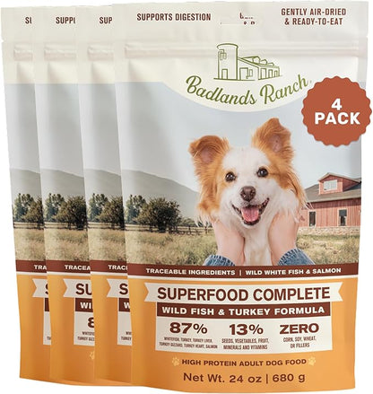BADLANDS RANCH by Katherine Heigl – Superfood Complete Air-Dried Fish & Turkey Dog Food – High Protein with Superfoods for Daily Wellness & Consistent Nutrition – 24 oz (Pack of 4)