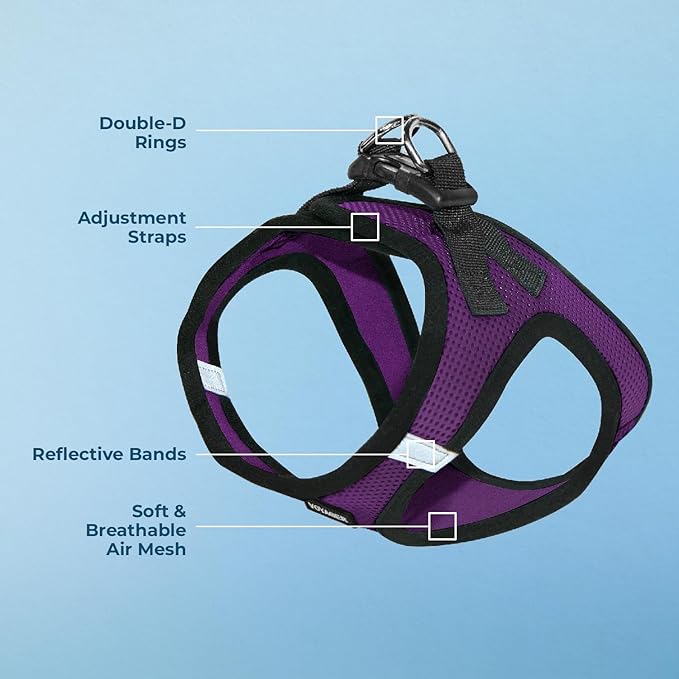 Best Pet Supplies - All Weather Mesh/Plush, Reflective, No Pull Harness for Small, Medium Dogs, Cats - Secure with Hook & Loop Fastener, Buckle, Double D-Rings - Purple/Black Trim, L