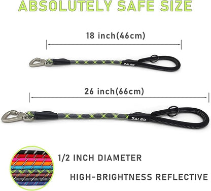ZALER Short Dog Leash, 26 Inches Rope Traffic Leashes for Dogs, Reflective Dog Lead with O-Ring, Heavy Duty Pet Leash for Large and Medium Dogs (26" Green Gray)