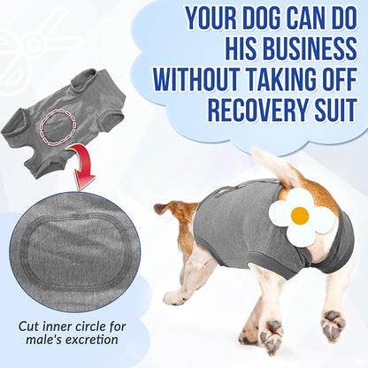 SlowTon Dog Recovery Suit - Surgery Recovery Suit for Female Male Dogs, Dog Onesie After Spay Abdominal Wounds, E-Collar Cone Alternative Prevent Licking Pet Surgical Suit(Grey,S)