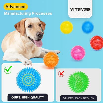 VITEVER 3.5” Squeaky Dog Toy Balls (6 Colors) Puppy Chew Toys for Teething, BPA Free Non-Toxic, Spikey Dog Balls for Medium, Large & Small Dogs, Durable Toys for Aggressive Chewers (Pack of 2)