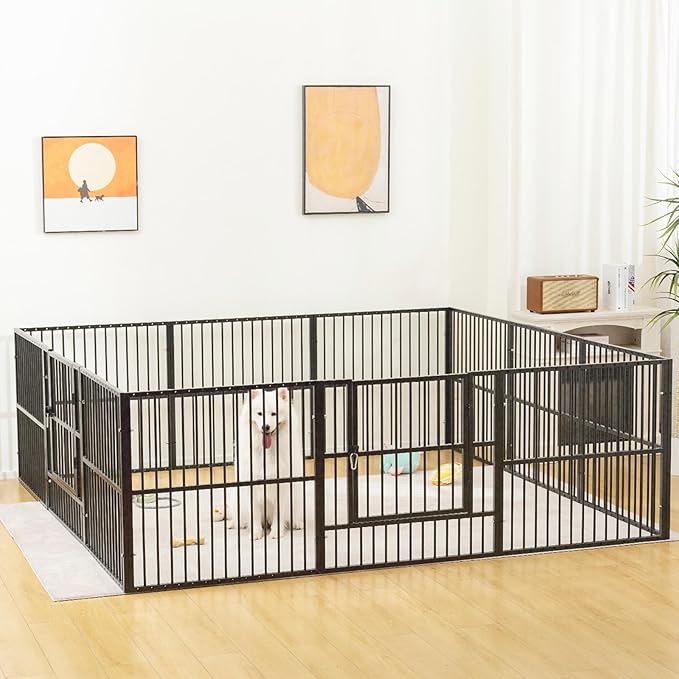 Dog Playpen - 32" Height Dog Pen, Heavy Duty Puppy Pen with Door, Safe & Sturdy, Easy Assemble for Indoor/Outdoor Pet Playpen (12 Panels with Door)