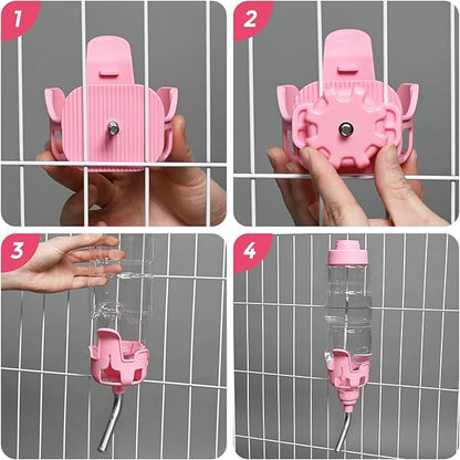 Vannon Dog Water Dispenser for Cage, 34oz Auto Feeding Crate Water Bottle for Dogs, Cats & Rabbits, Pet Nozzle Diameter: 12mm, BPA Free, Pink