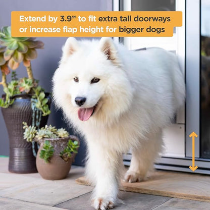 Hakuna Pets Patio Pet Door 3.9” Height Extension, Fits Screen Insert Panel for Large Doors, Silver