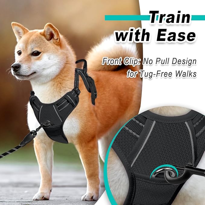 BARKBAY Dog Harness No Pull Mesh for Large Dogs - Adjustable, Reflective, Comfortable, No Choke, Heavy-Duty - Perfect for Outdoor Training, Walking, and Hiking - Strong & Durablee - XL & Black Mesh