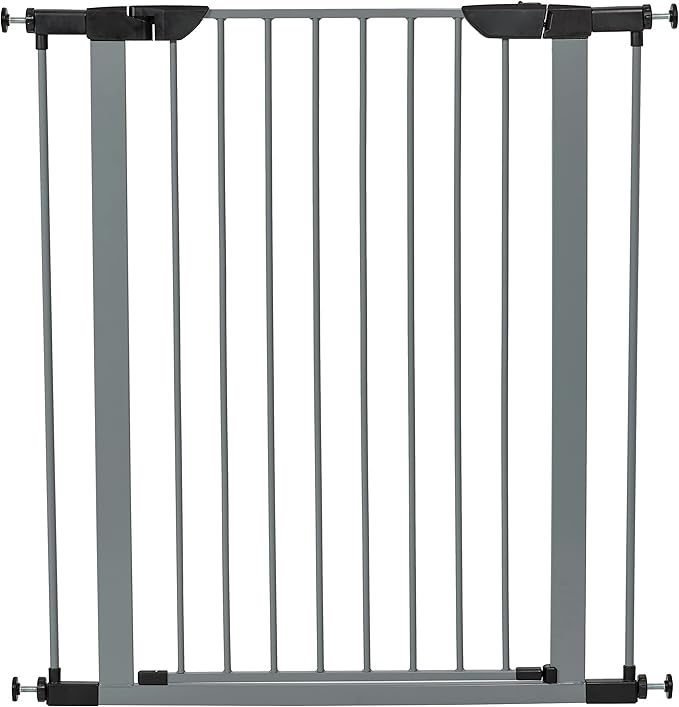 MidWest Homes for Pets 29-Inch High Walk-thru Pressure Mounted Gray Steel Dog Gate, Expands to 38 Inches Wide, No Damage to Walls, Includes 3-inch Extensions, For Small Pets