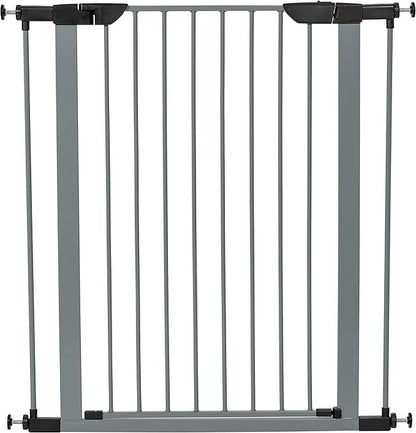 MidWest Homes for Pets 29-Inch High Walk-thru Pressure Mounted Gray Steel Dog Gate, Expands to 38 Inches Wide, No Damage to Walls, Includes 3-inch Extensions, For Small Pets