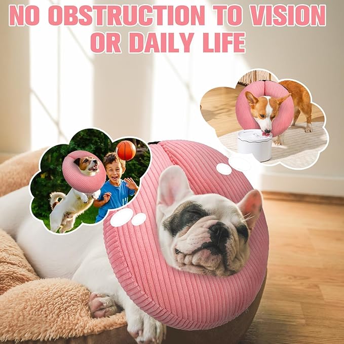 BINGPET Inflatable Dog Cone Collar Alternative After Surgery,Soft Recovery Cone for Dogs to Stop Licking,Dogs Blow up Protective Neck Donut ECollars Adjustable for Large Medium Small Puppy Pet, Pink S