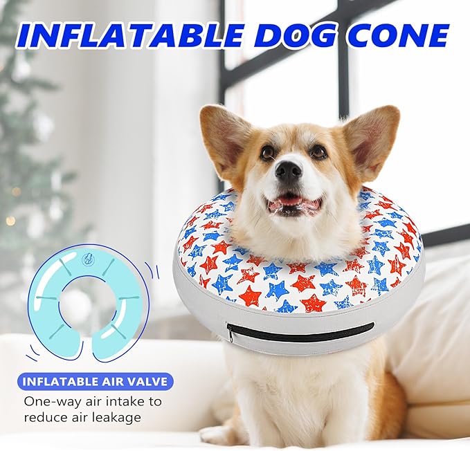 Inflatable Dog Cone Collar to Stop Licking, Soft Neck Donut Collar After Surgery, Adjustable Recovery Cone for Small Medium Large Dogs (Star,S)
