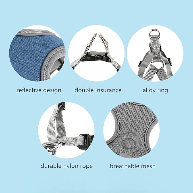 Dog Frenchie Harness with Leash Set, No Pull Adjustable Step in with Breathable Padded Vest Harness for Small Medium Large Dogs Walking and Running(M, Gray)