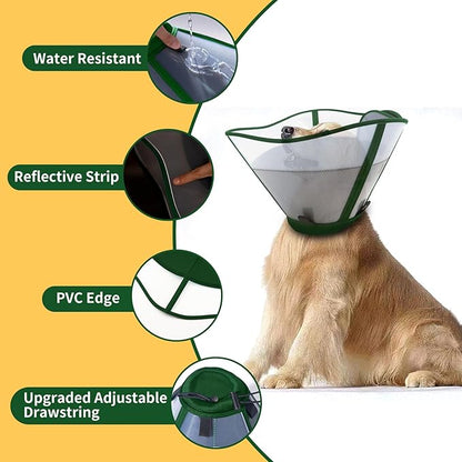 WinWeal Soft Dog Cone Collar for Dogs After Surgery, Transparent Breathable Pet Recovery Collar for Large Medium Dogs, Adjustable Dog Cone Collar, Elizabethan Collar (XL, Dark Green)
