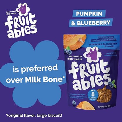 Fruitables Baked Dog Treats, Pumpkin Snacks for Dogs, Low Calorie & Delicious, No Wheat, Corn or Soy, Healthy Puppy Training Treats, Made in The USA, Pumpkin and Blueberry Flavor, 20oz