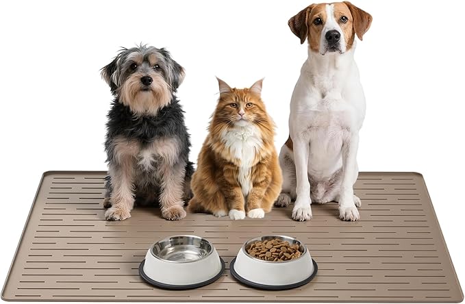 Large Dog Mats for Food and Water, 32"x24" Waterproof Pet Food Mats for Floor Nonslip Silicone Bowl Mats with Raised Edges