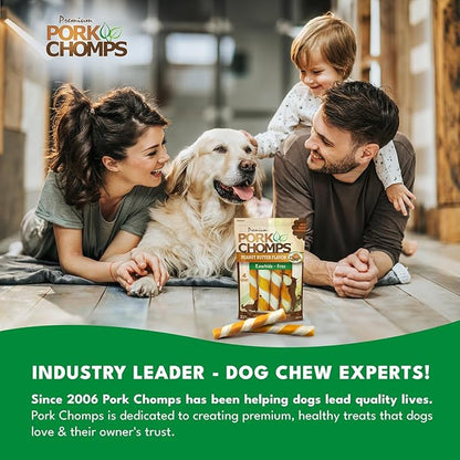 Pork Chomps Baked Pork Skin Dog Chew, 6-inch Twists, Peanut Butter Wrap, 4 Count (Pack of 2)