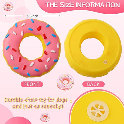 Leitee 3 Pieces 5.3 Inch Assorted Donut Dog Chew Toy with Squeakers Rubber Dog Toy Pink Yellow Black for Interactive Play Small to Medium Dogs Puppy Aggressive Chewers for New Year Gift