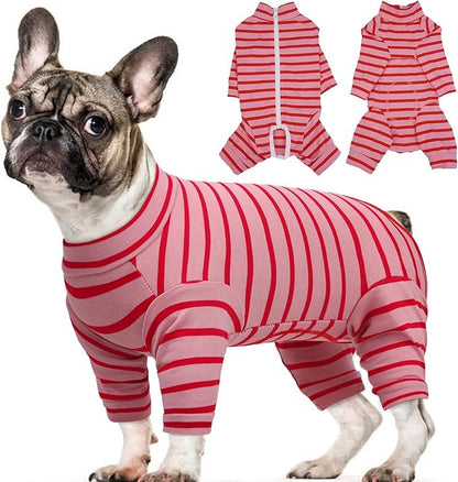 Kuoser Recovery Suit for Small Dogs After Surgery, Long Sleeve Dog Surgery Recovery Suit, Dog Onesie for Abdominal Wounds Skin Disease, Red XS