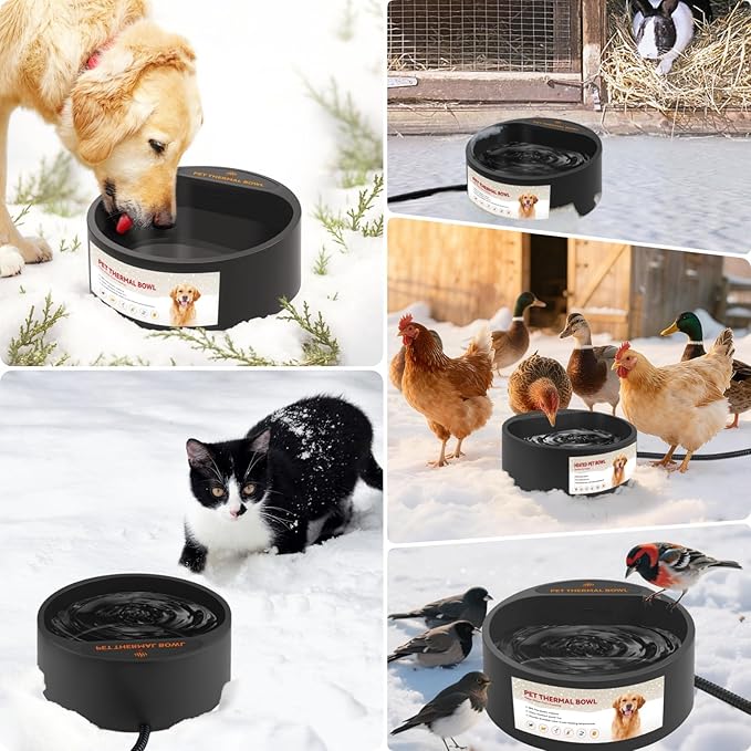 PETLESO Outdoor Heated Water Bowl for Dogs Cats, 2.2L Winter Heating Dog Water Bowl Smart Thermal for Outdoor Chickens Rabbits Birds, Black, Winter Clearance 2026, Limited Stock