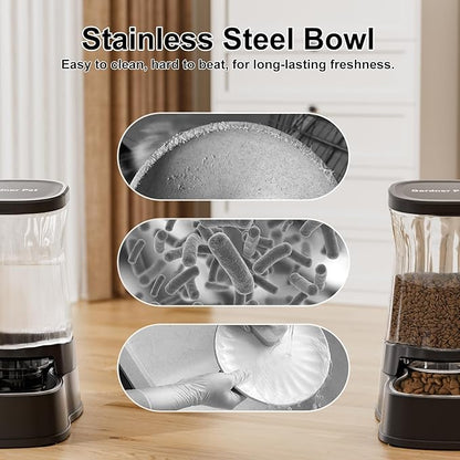 Automatic Pets Gravity Feeder and Water Dispenser Set with Stainless Steel Bowl, 1Gallon x 2 Stable Dog Food Feeder and Waterer, 100% BPA-Free for Small&Medium Dogs, Cats, Puppies(Black)