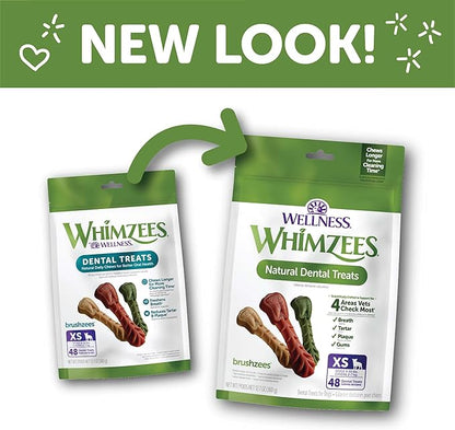 Wellness WHIMZEES Brushzees Dog Dental Treats,Extra Small Size Stick,48 Count (Pack of 2)