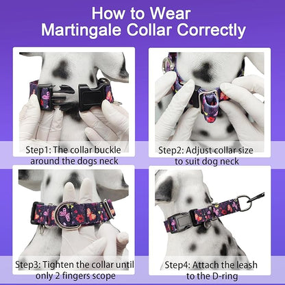 Martingale Collar with Buckle Purple Nylon Adjustable Cute Girl Female Dog Collars (Butterfly Floral, Medium)
