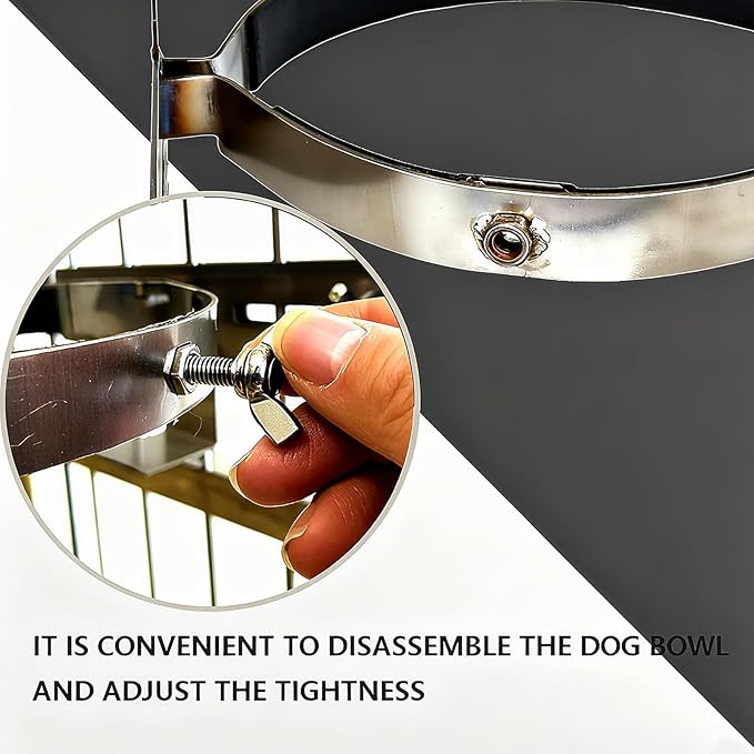 Stainless Steel Dog Bowls, Cage Hanging Water Food Bowl Non-Slip Removable Bowl with 2 Bolt Holder for Mdedium Large, XXL(3850ml/130oz)