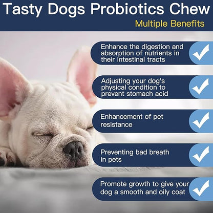 Probiotics for Dogs, Dog Probiotics for Yeast, Itchy Skin and Itchy Ears, Digestive Enzymes with Prebiotics for Digestive Health, Probiotic Chews for Dogs Support Immunity Health - (Chicken 60 Ct)