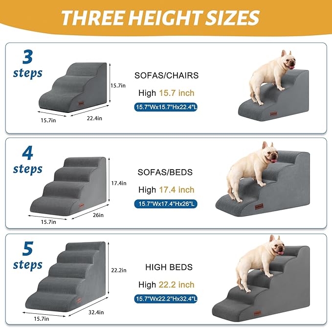 Aodisman Dog Steps for Bed, 4-Step Dog Stairs Ramp for Small Dogs and Cats, Indoor Non-Slip Pet Stairs Suitable for Older, Short-Legged, and Puppy Dogs to Climb onto High Beds and Couch, 17.4" H,Grey