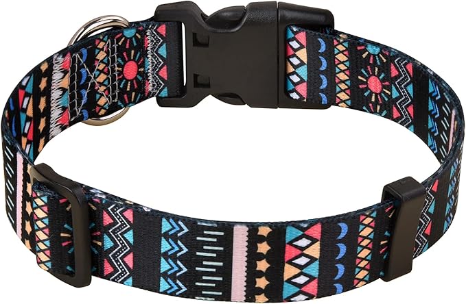Mihqy Dog Collar with Bohemia Floral Tribal Geometric Patterns - Soft Ethnic Style Collar Adjustable for Small Medium Large Dogs(Black Bohemia,S)